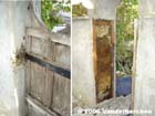 Bees entering garden wall thru latch bolt hole.