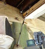 Using a miniature video camea to inspect a void to find the nest